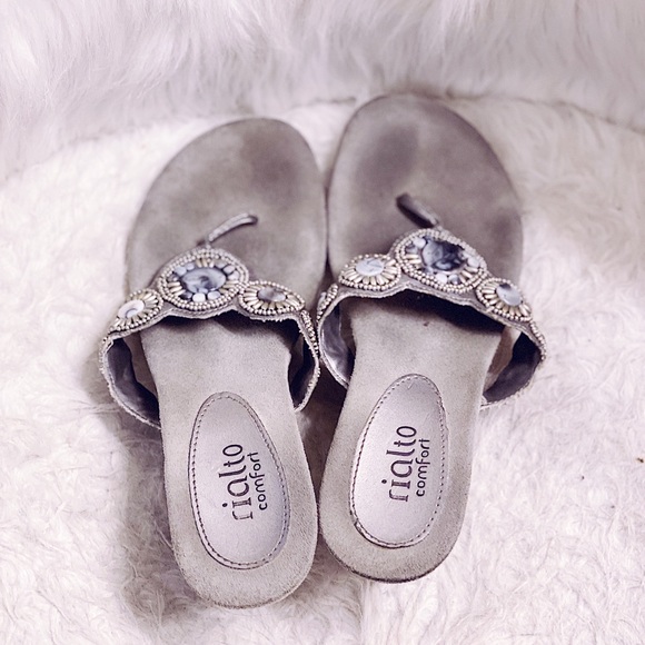 Grey Jewel Embellished Kitten Heel Sandals - Picture 2 of 5